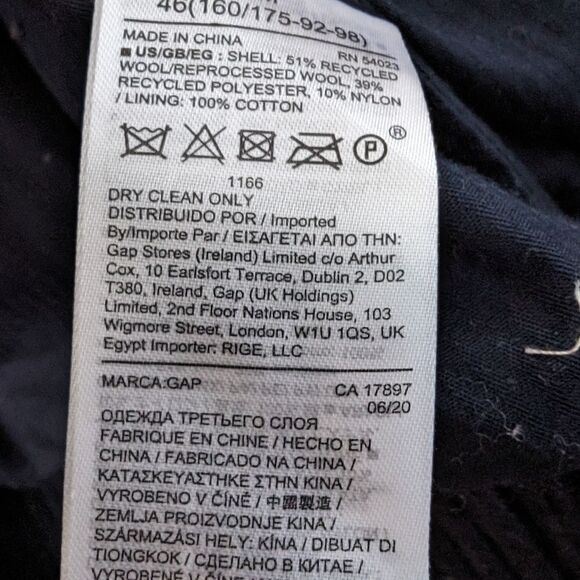 Gap thick Wool blend double breasted bomber coat Indigo Blue sz M bell s… - Picture 10 of 12